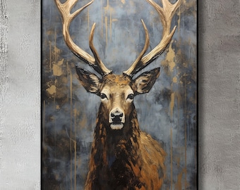 キャンバスに描かれた手作りの鹿の油絵：神秘的な森の壁アート - Etsy 日本