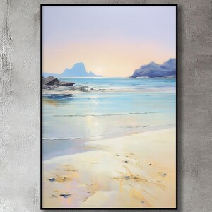Dipinto a mano a olio sulla spiaggia: arte murale astratta con paesaggio marino