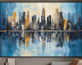 Oil Painting on Canvas  New York Cityscape Large Living Room Decor Statement Wall Decor