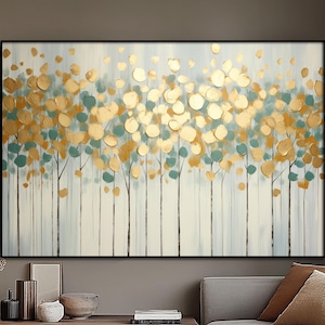 Handgeschilderd olieverfschilderij gouden boom: abstracte muurkunst met textuur