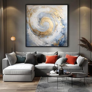 Gold Swirl Abstract Oil Painting: Textured Modern Canvas Art