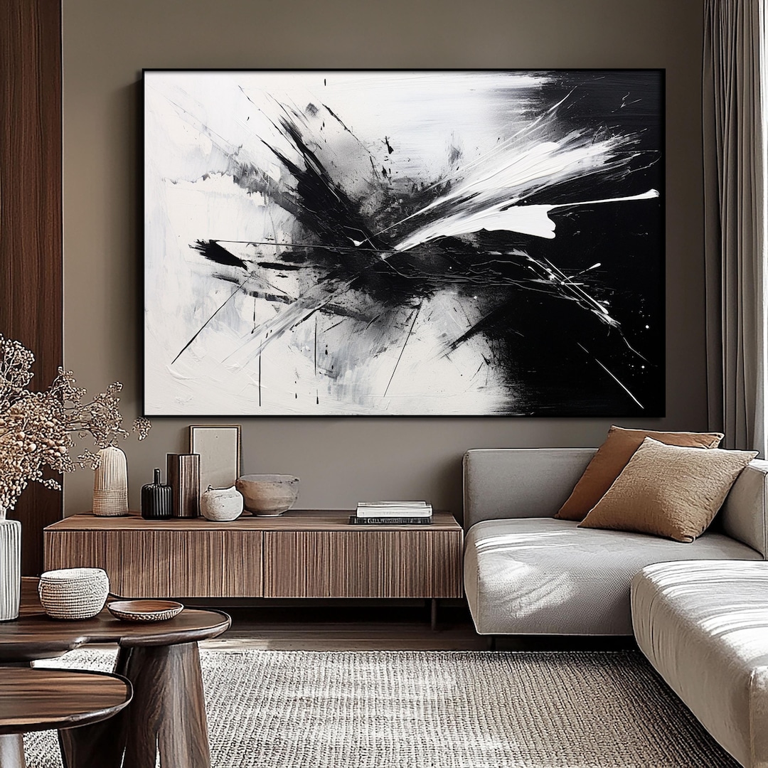 Black and White Abstract Oil Painting: Textured Canvas Wall Art - Etsy