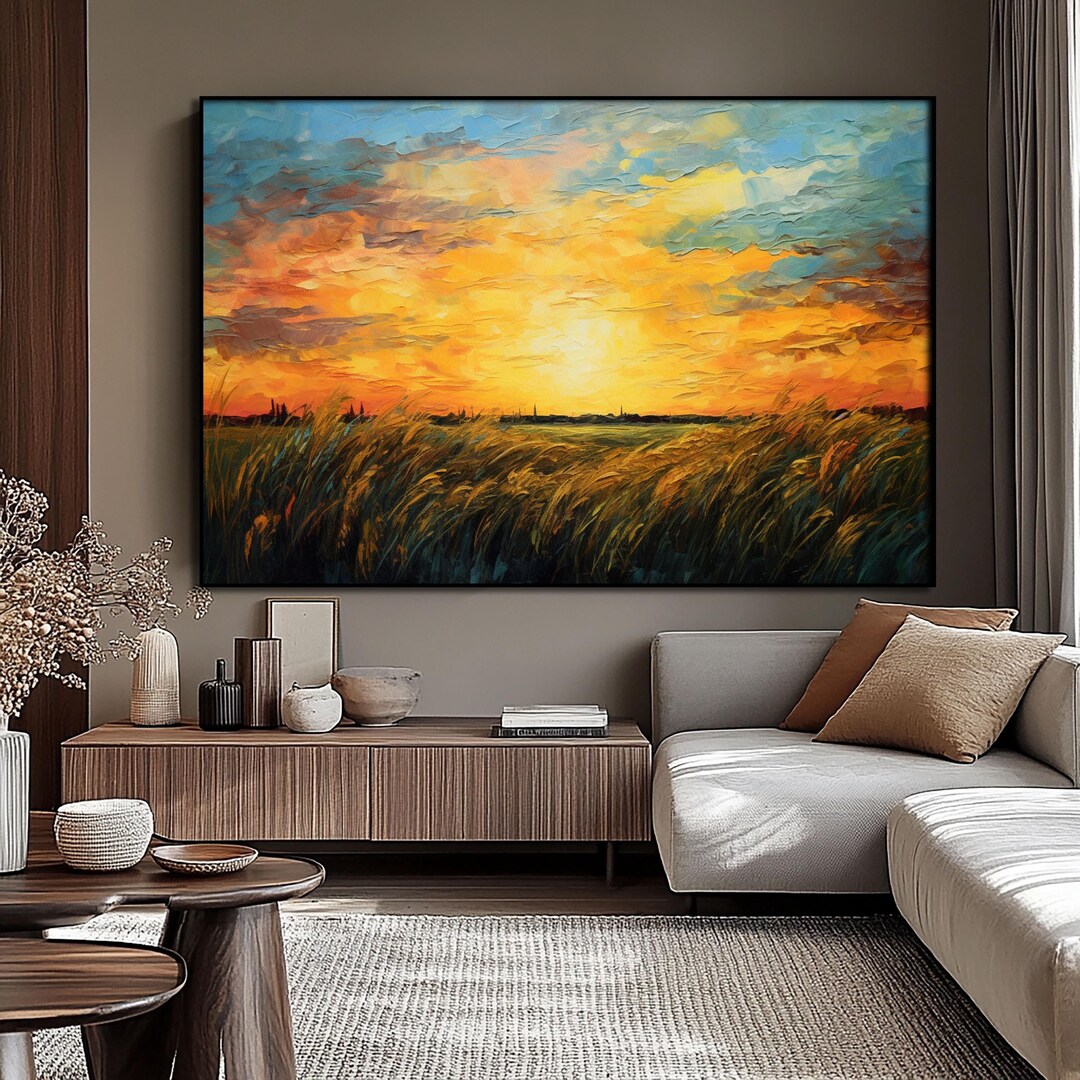 Picture Idea: Sunrise Ear Of Wheat 100 Hand Painted Office Wall Art