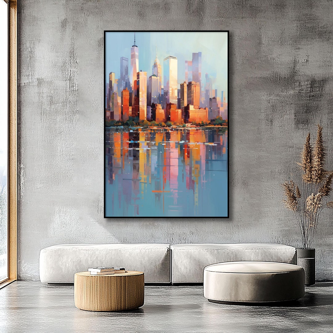Hand-painted New York Cityscape Oil Painting: Abstract Textured Canvas ...