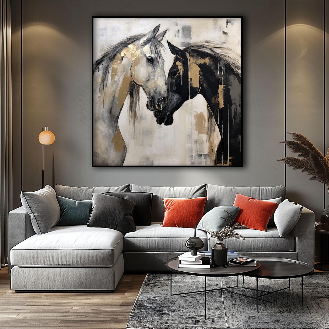 Abstract Horse Oil Painting: Black and White Textured Canvas Art - Etsy