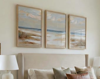 Coastal Neutral Triptych Set | Beach Landscape Wall Art | Acrylic Painting Set