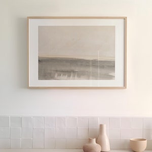 Póster de arte abstracto moderno en beige y marrón / Decoración de pared con marco de madera / Póster de arte minimalista / Arte neutro para el hogar