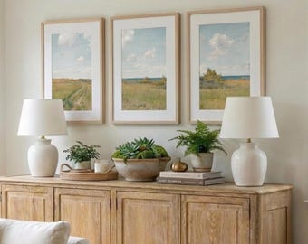 3-Piece Nature Painting Set | Modern Farmhouse Triptych | Above the Couch Wall Decor