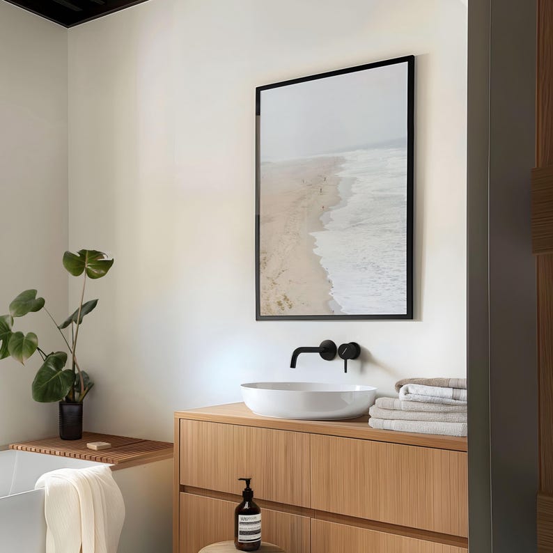Image showcasing Vertical Wood Framed Coastal Wall Art | Seascape Art Poster | Beach ...