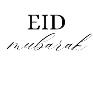 May include: A simple design with the words "EID mubarak" in black. The word "EID" is in a bold, sans-serif font, while "mubarak" is written in a flowing, cursive script. The background is a clean, plain white.