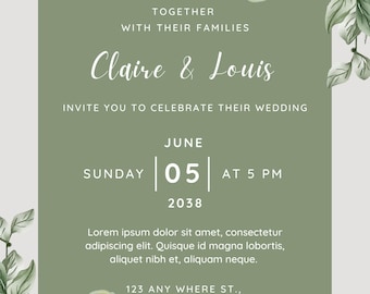 Sage Green and White Floral Wedding Invitation (Digital Download)