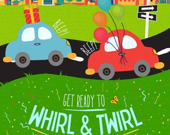 Cartoon Car-Themed Birthday Invitation Video – Digital MP4 Download