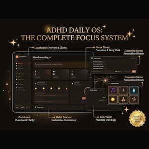 ADHD Daily Planner: interactieve browser-app (geen abonnement), focustimer, gewoontetracker (digitale download)