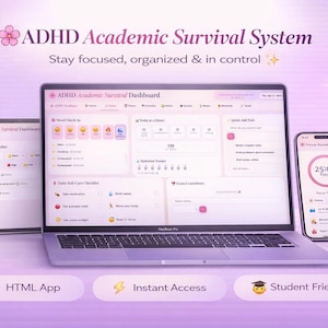 ADHD Student Planner HTML App | Focus Timer, Habit Tracker, Study Dashboard, Productivity App