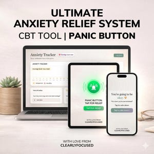 Anxiety Relief System Digital CBT Journal and Panic Button | Overthinking Relief Breathing Guide and Wellness Tracker | digital download