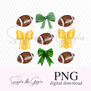Cheer Football Coquette Bows PNG Pom poms football sublimation digital design yellow green football coquette watercolor png file printable