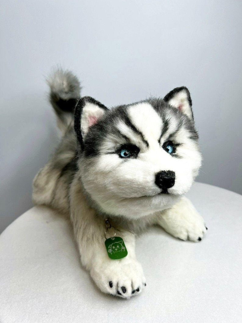 6-Inch Grey and White Husky Plush Toy with Big Blue Eyes