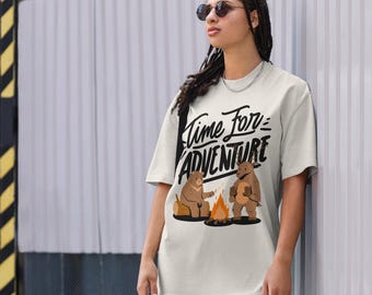 Camping Adventure Graphic T-Shirt: Bear Campfire Art, Nature Lover Gift