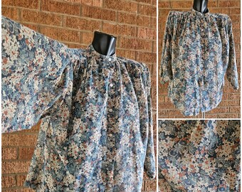 60s Floral Peasant Blouse Size Large