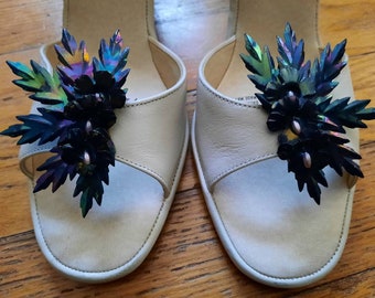 Handmade shoe jewellery floral shoe decoration statement shoe jewelry water blue Ukranie mint rose Genuine LEATHER SHOE CLIPS flowers