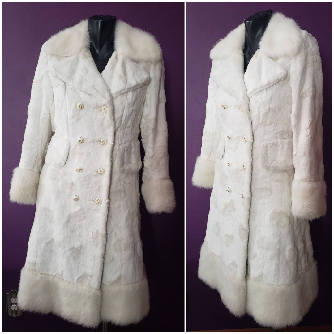 60s Pure White Faux Fur Dress Coat Size Xsmall Etsy