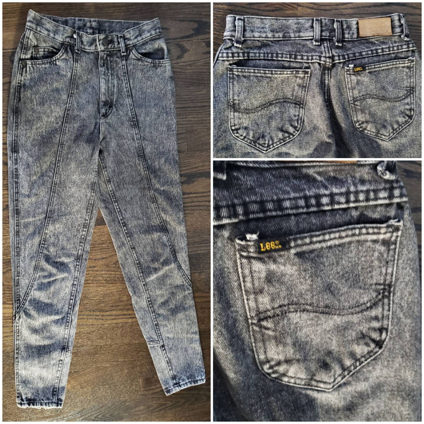 80s Lee Jeans Black Frosted Denim With Tapered Zipped Ankle Size
