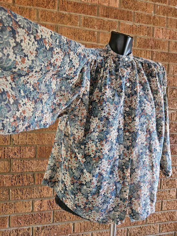 60s Floral Peasant Blouse Size Large - image 2