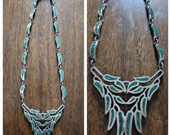 70s Mexican Sterling and Turquoise Inlay Necklace