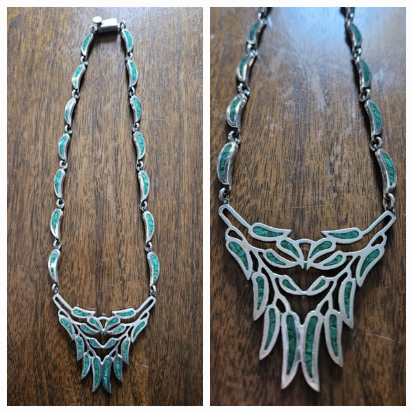 70s Mexican Sterling and Turquoise Inlay Necklace