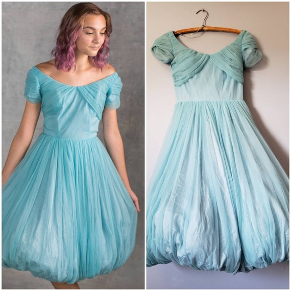 1950s Blue Balloon Skirt Dress Size Small