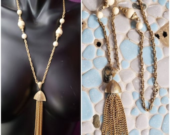 70s Gold Squid Tassel Pendant Necklace