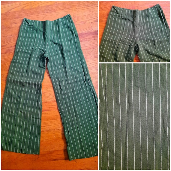 1960s Green Wool Striped Bell Bottom Pants