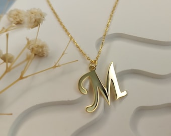 14K Gold Initial Necklace: Personalized Letter Charm, Bridesmaid Gift
