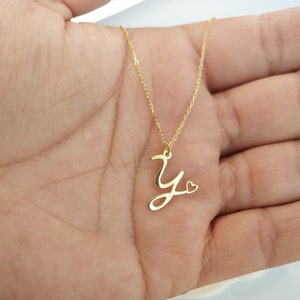 14k Gold initial Necklace With Tiny Heart Custom Letter Necklaces Personalized Gifts for Bridesmaid Name Jewelry Handmade Gifts for Her