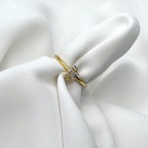 14K Gold Baguette Ring, Baguette Diamond Ring, Solid Gold Ring, Baguette Cluster Ring, Handmade Jewelry, Minimalist Ring, Mother&#39;s Day Sale