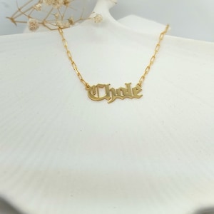 14K Solid Gold Name Necklace with Paperclip Chain,Personalized Name Necklace ,Link Chain Name Necklace,Custom Dainty  Necklace, Gift for Her