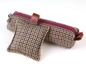 Tweed Gift Set - Handmade Pencil Case & Pin Cushion - matching upcycled tweed