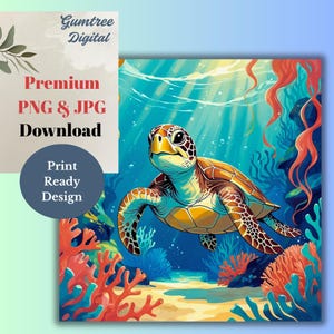 Diseño n.° 5 Tortuga bohemia australiana PNG y JPG / Gráficos listos para impresión y sublimación digital