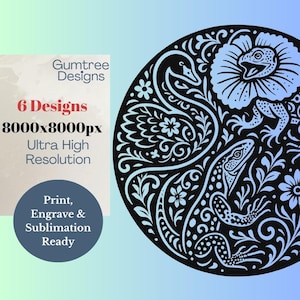 Wildlife Mandala Clipart PNG Bundle | Australian Wildlife for POD, Sublimation or Engraving | Black|White Wall Art Designs