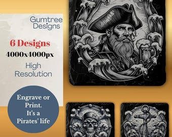 Pirattema lasergravyr PNG-paket | Nautiska designer (digital nedladdning)