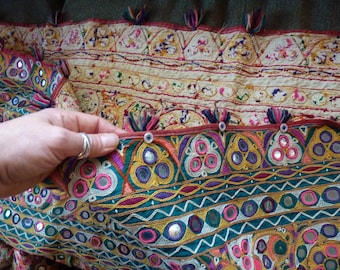 SALE * LARGE Hand embroidered 10ft long Toran*wall hanging/valance*Rabari mirror cloth*India*Boho; 10&#39;4&quot; long