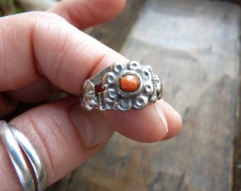 Antique coin silver ring with coral