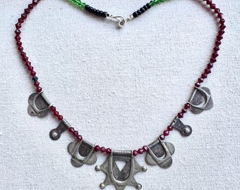Tuareg necklace, antique silver with vintage glass beads