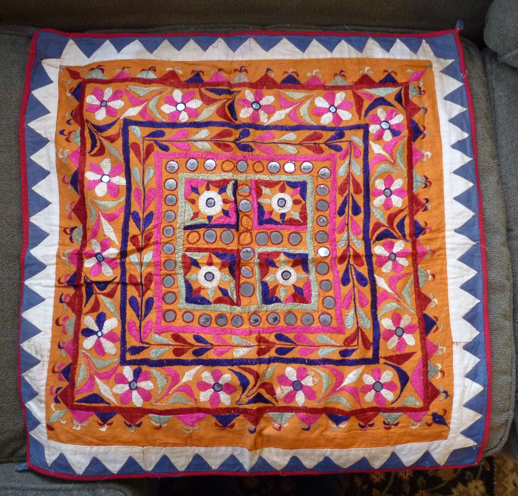 Vintage Rabari mirror cloth wall hanging, Rajastani Textile, India, Boho