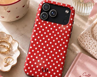 rote Polka Dot Handyhülle, weiches Mädchen, niedliches Design, Y2K Stil, niedlich, trendige Ästhetik für iPhone 17 16 15 14 13 12 Pro Max,