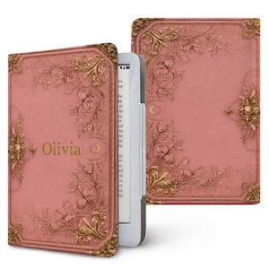 Kindle Case Book Cover, with strap, with stand, Paperwhite Case, Ereader Cover, Book Lover Gift, Reading Lover Gift Pastel Pink