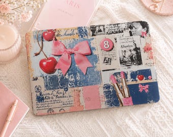 Kirsche Schleife Collage MacBook Soft Case ästhetische Air 16 15 Zoll A3114 M3 M2 Air 13 A2337, Laptop Hülle für Mac Pro 13 14 15 16 2022-2024