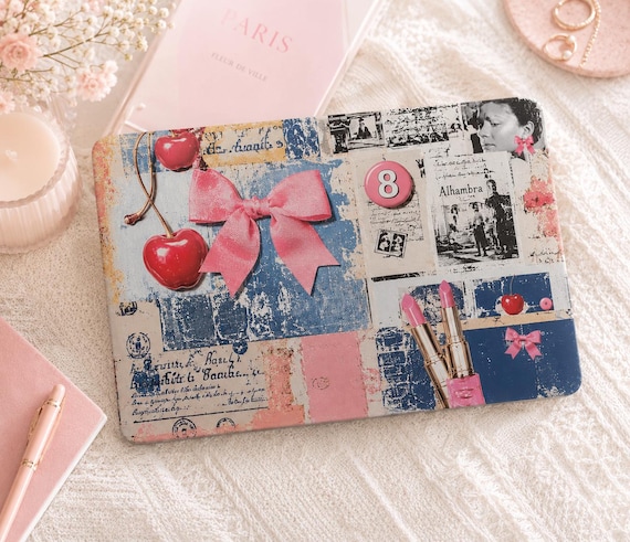 cherry bow collage MacBook soft Case aesthetic Air 16  15 Inch A3114 M3 M2 Air 13 A2337, Laptop Cover for Mac Pro 13 14 15 16 2022-2024