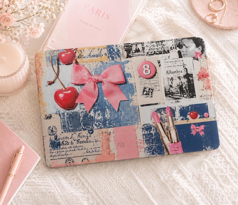 Kirsche Schleife Collage MacBook Soft Case ästhetische Air 16 15 Zoll A3114 M3 M2 Air 13 A2337, Laptop Hülle für Mac Pro 13 14 15 16 2022-2024 Bild 1