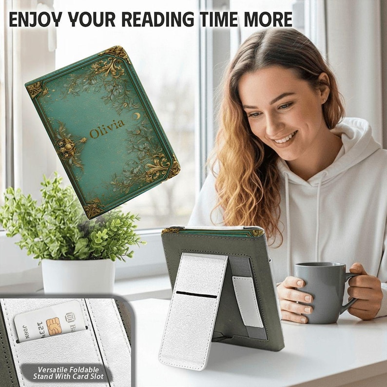 Kindle Case Book Cover, with strap, with stand, Paperwhite Case, Ereader Cover, Book Lover Gift, Reading Lover Gift image 9